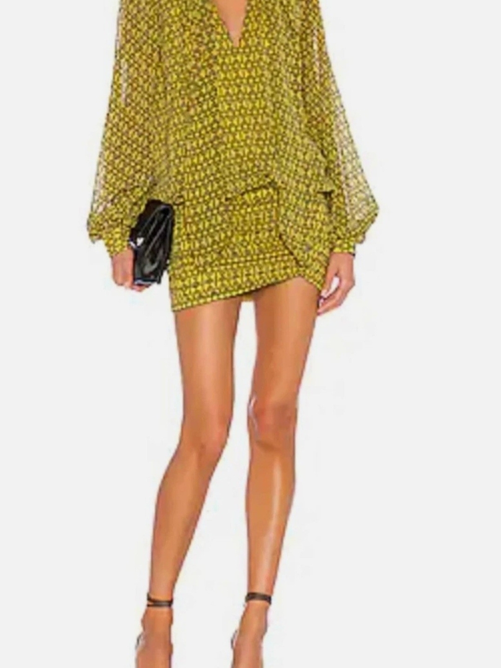 L'Academie Yellow Printed V-Neck Mini Dress